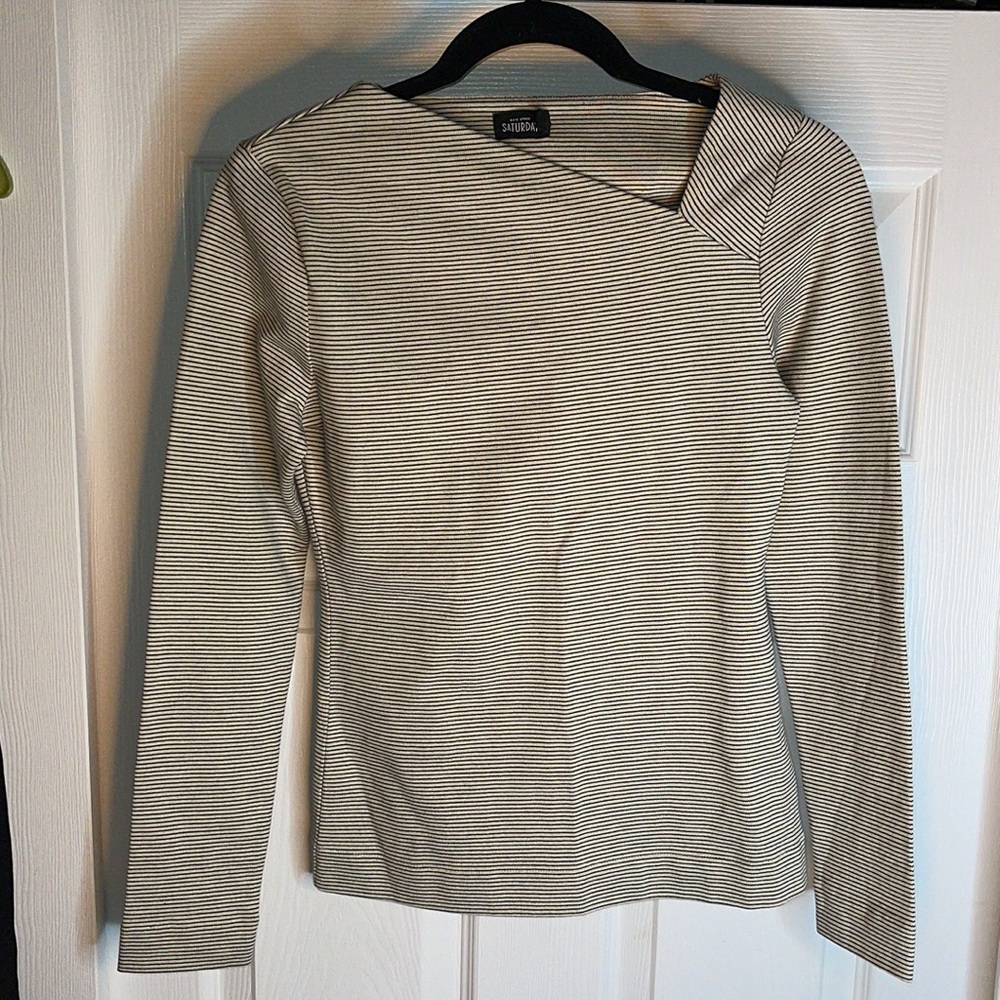 RARE Kate Spade Saturday NWOT long sleeve top size XS cream/ dark blue stripes